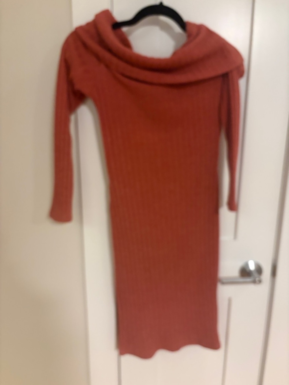 Charlotte Russe Rust Ribbed Off-Shoulder Sweater Dress